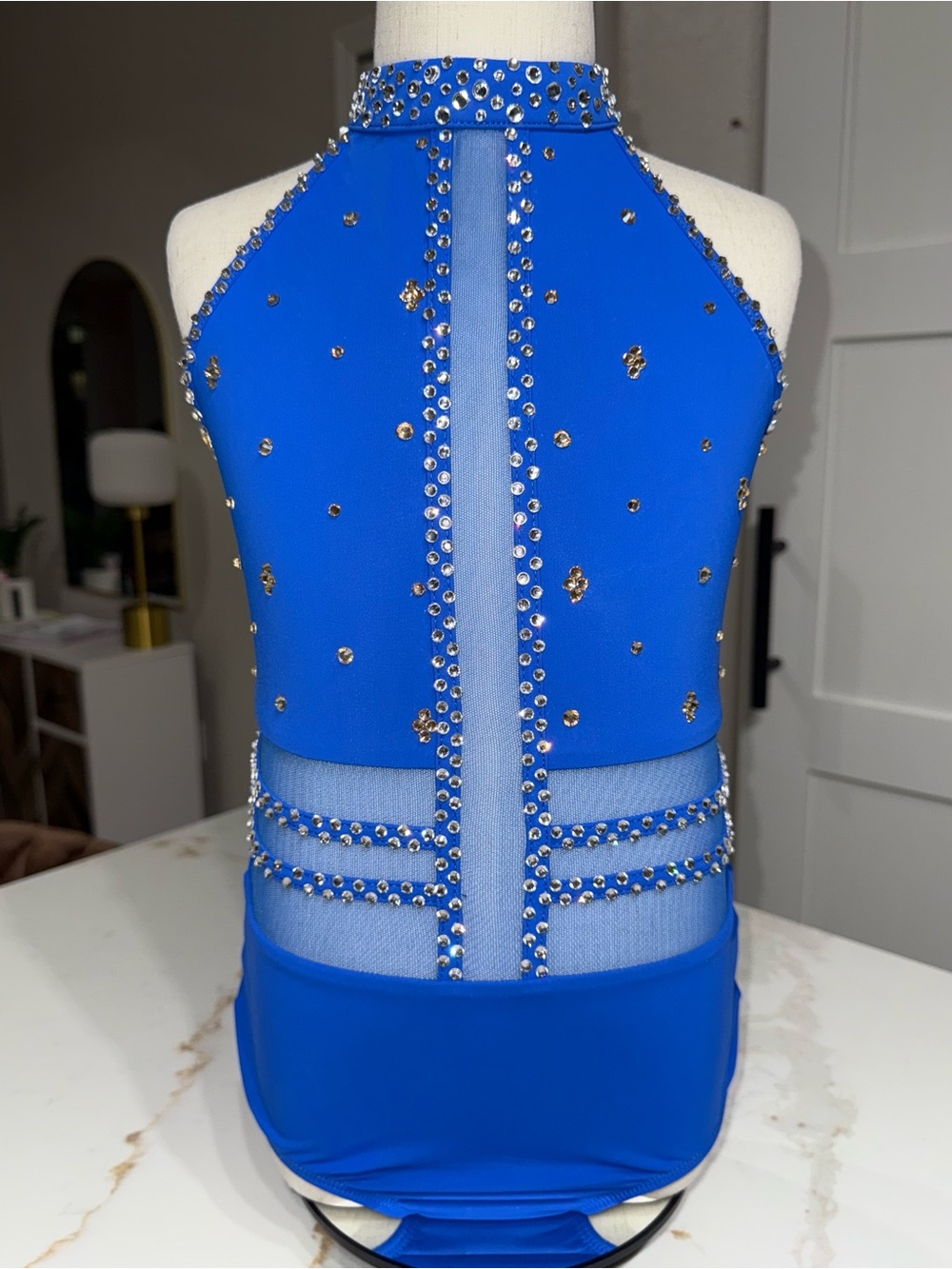 Semi Custom LA Designs Royal Blue Rhinestoned Costume Leotard CH XL